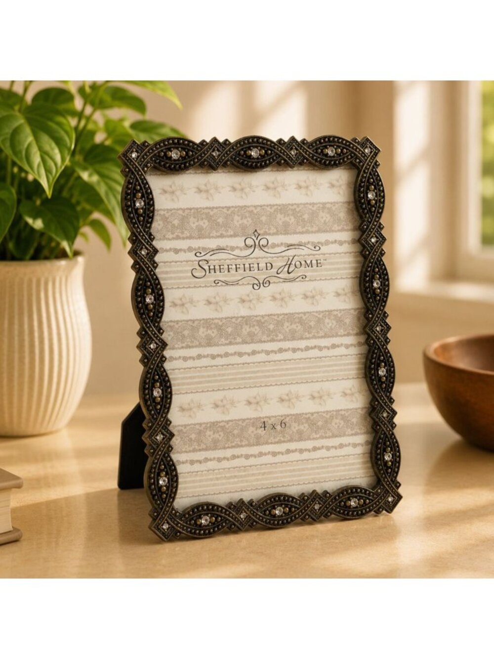 Sheffield Home Ornate Bronze 4x6 Picture Frame With Rhinestone Accents